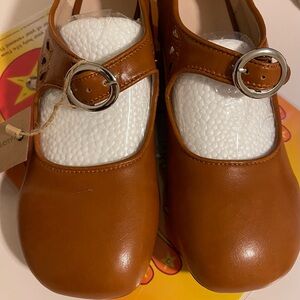 Brown Vegan leather women’s shoe with Buckle with round toe bed. Brand new.